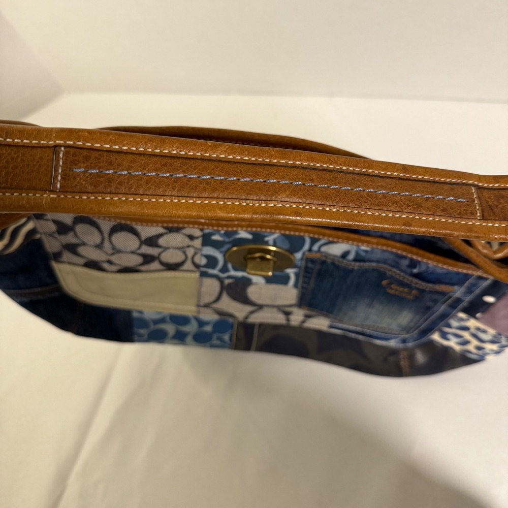Coach Ergo Patchwork Hobo Women XL Blue Denim Suede Leather Bag 10809 - Picture 14 of 16
